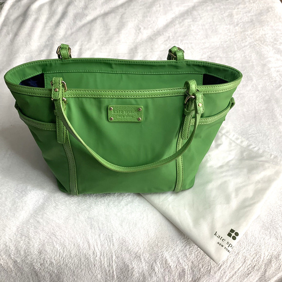 kate spade Bags Kate Spade New York Green Nylon Leather Large Purse Shoulder Bag Tote